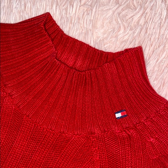 Red Chunky Ribbed Vintage Tommy Hilfiger Mock Neck Sweater - Picture 2 of 8